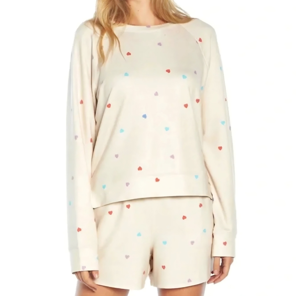 NEW Wildfox Cozy Cream With Heart Design Sleepwear Set - Sz Large